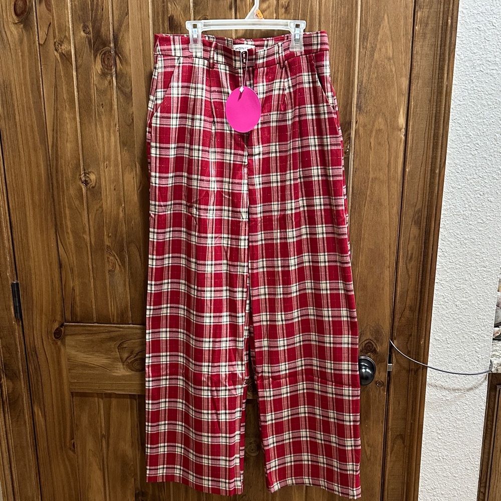 Moi Red and White Plaid Trousers